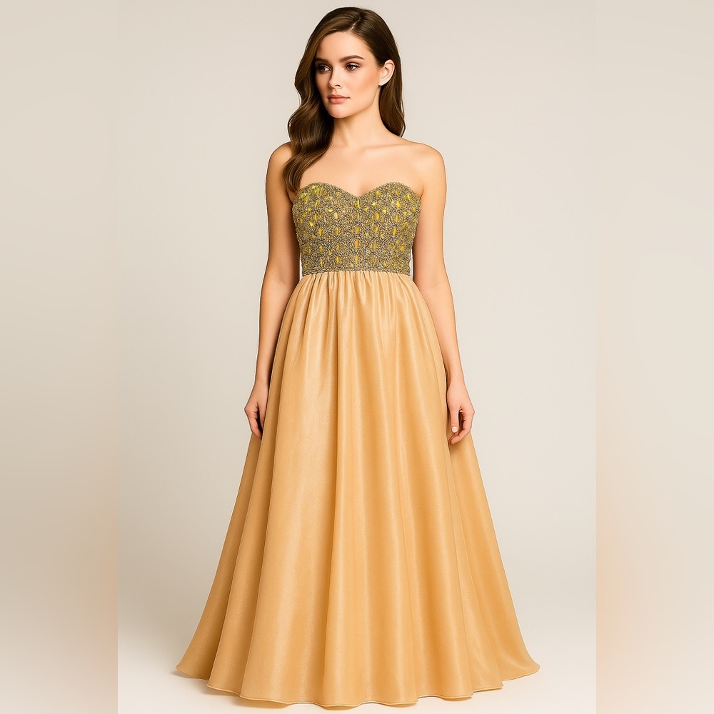 Jovani Strapless Nude Beaded Bustier Formal Gown Size 8 Prom Evening Dress